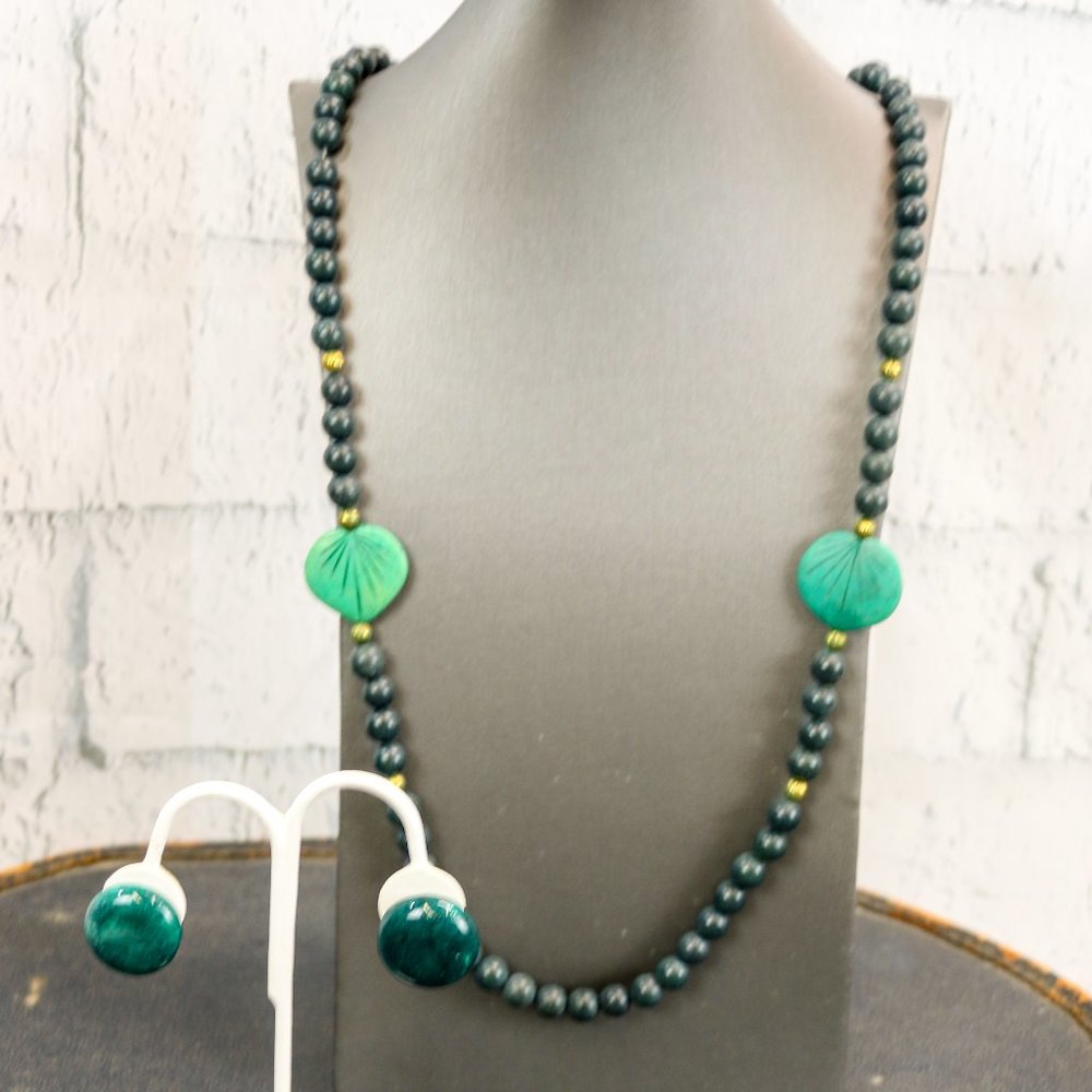 Vtg 80s Karla Jordan Leaf Necklace & Earrings